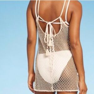 Wild Fable Crochet Fishnet Swim Cover Up Cream Adjustable Open Back‎ Ties Size S